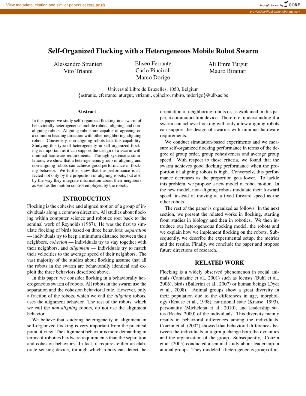 Self-Organized Flocking with a Heterogeneous Mobile Robot Swarm