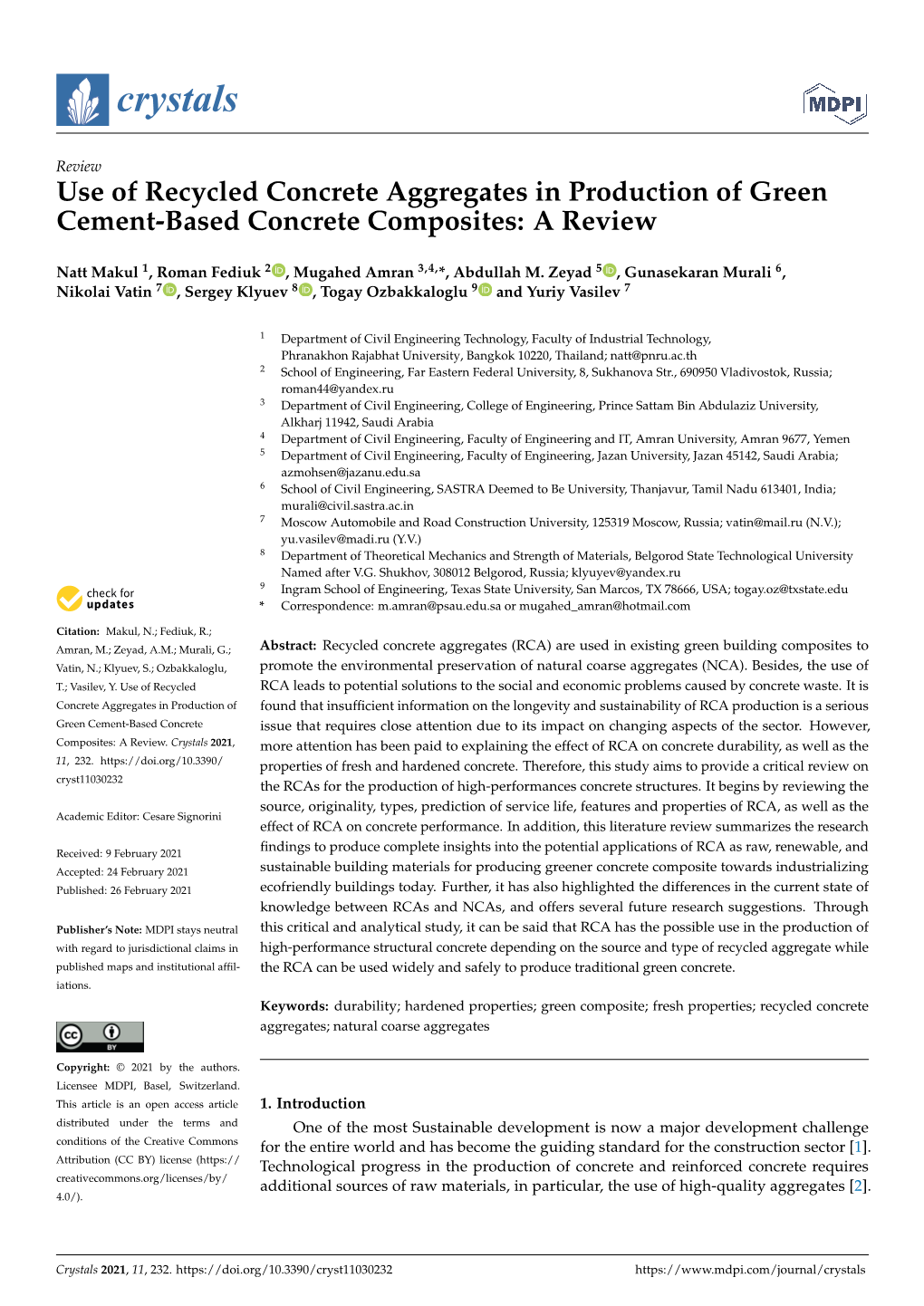Use of Recycled Concrete Aggregates in Production of Green Cement-Based Concrete Composites: a Review