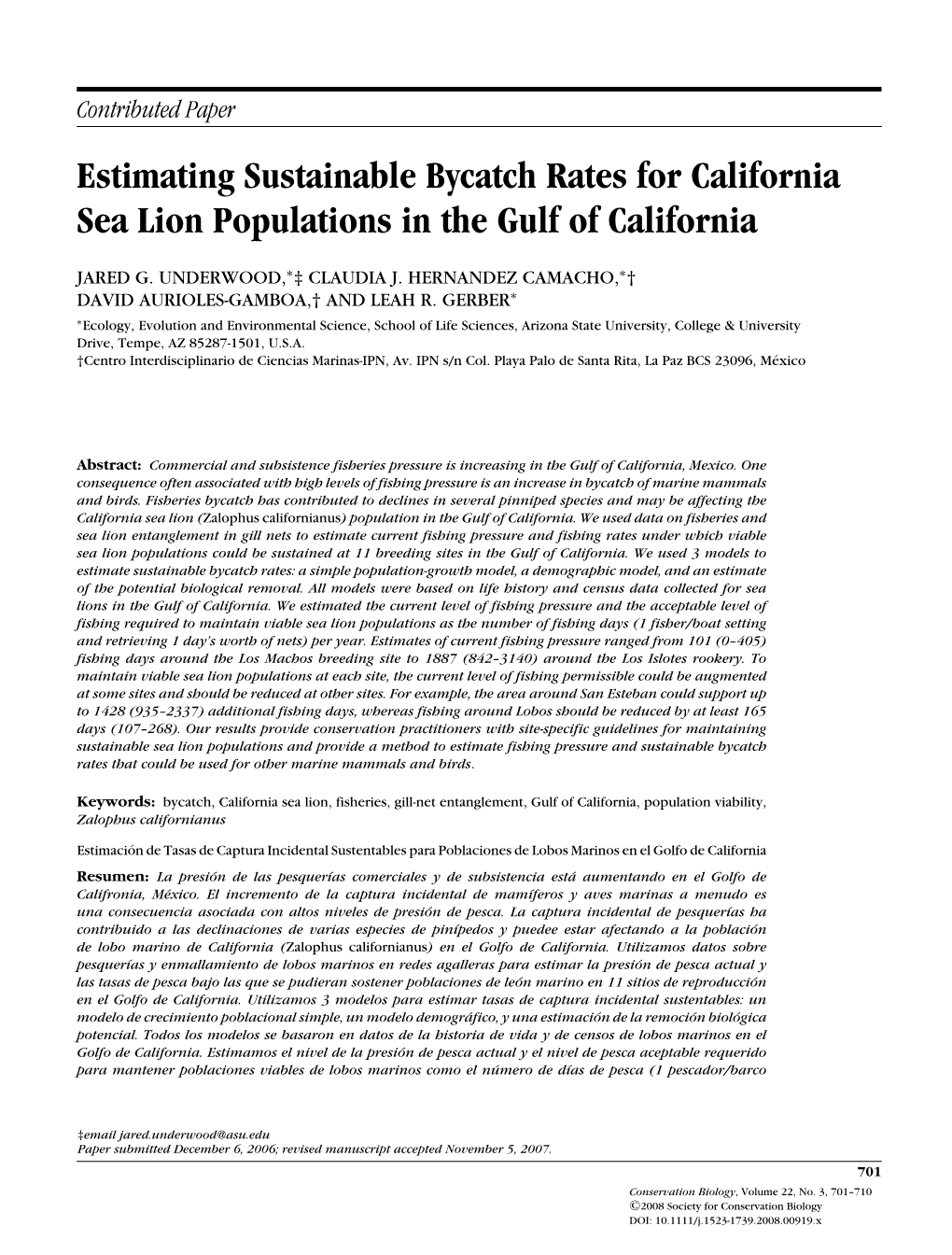 Estimating Sustainable Bycatch Rates for California Sea Lion Populations in the Gulf of California