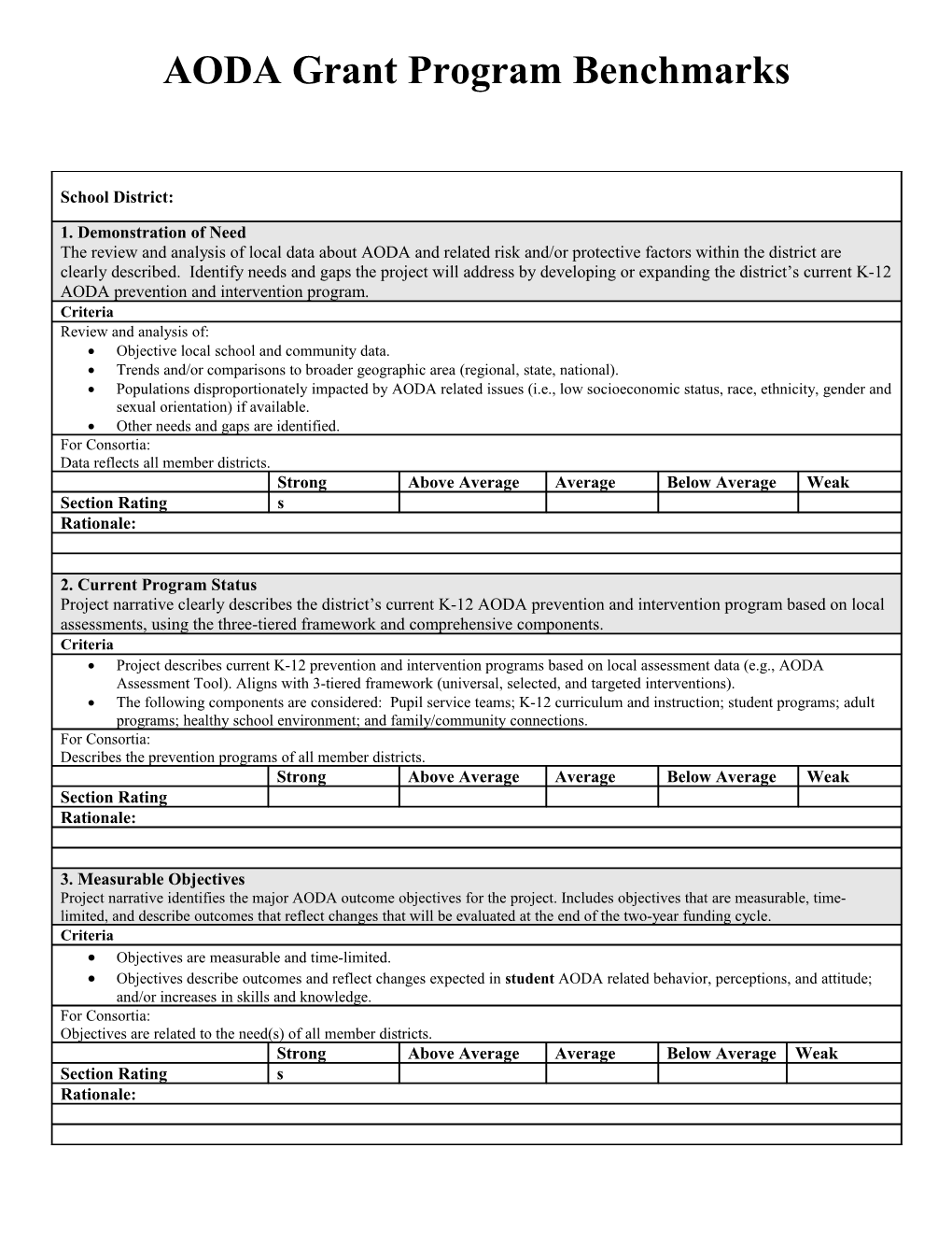 Tobacco Grant Program Benchmarks