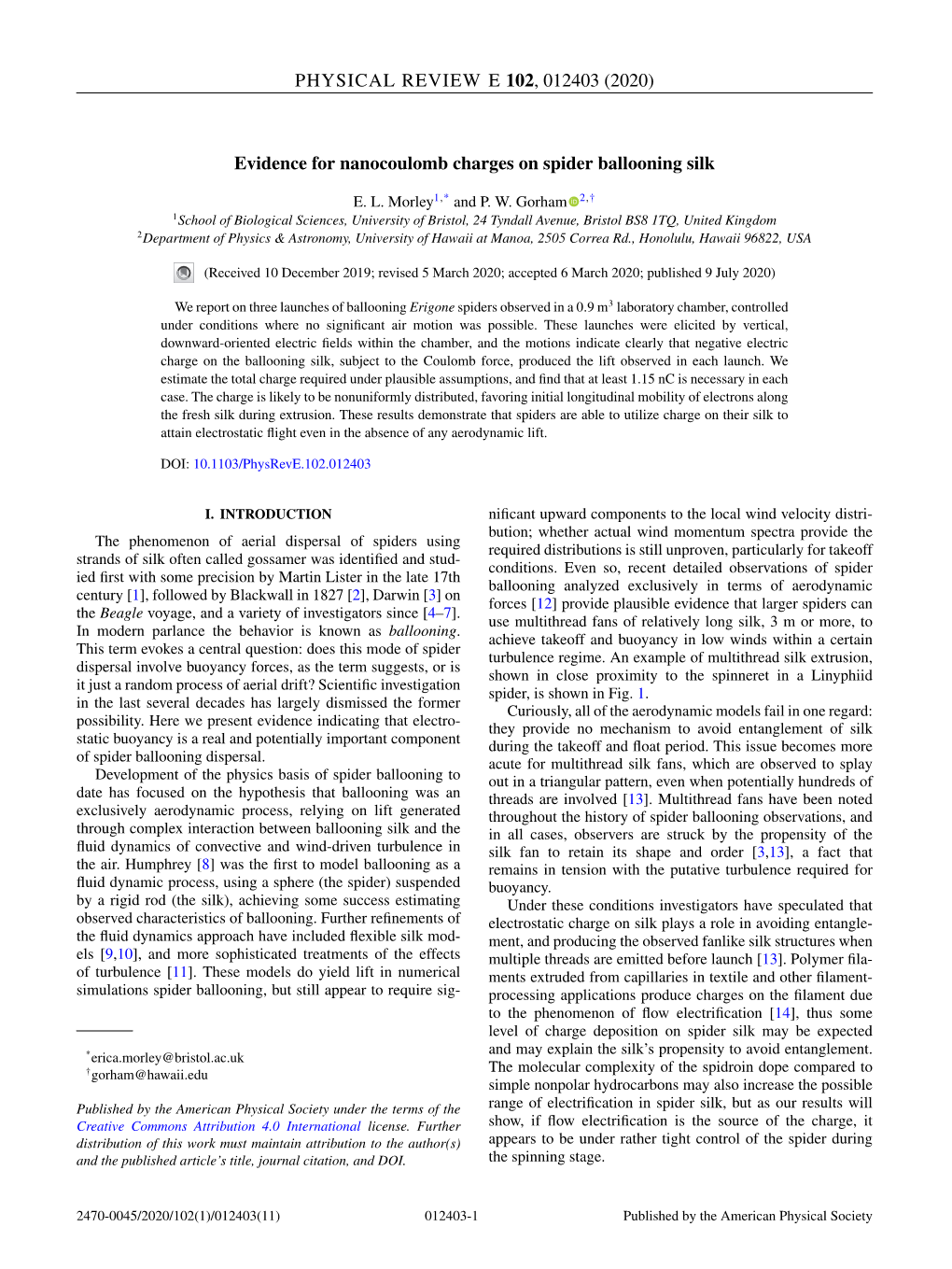 Evidence for Nanocoulomb Charges on Spider Ballooning Silk