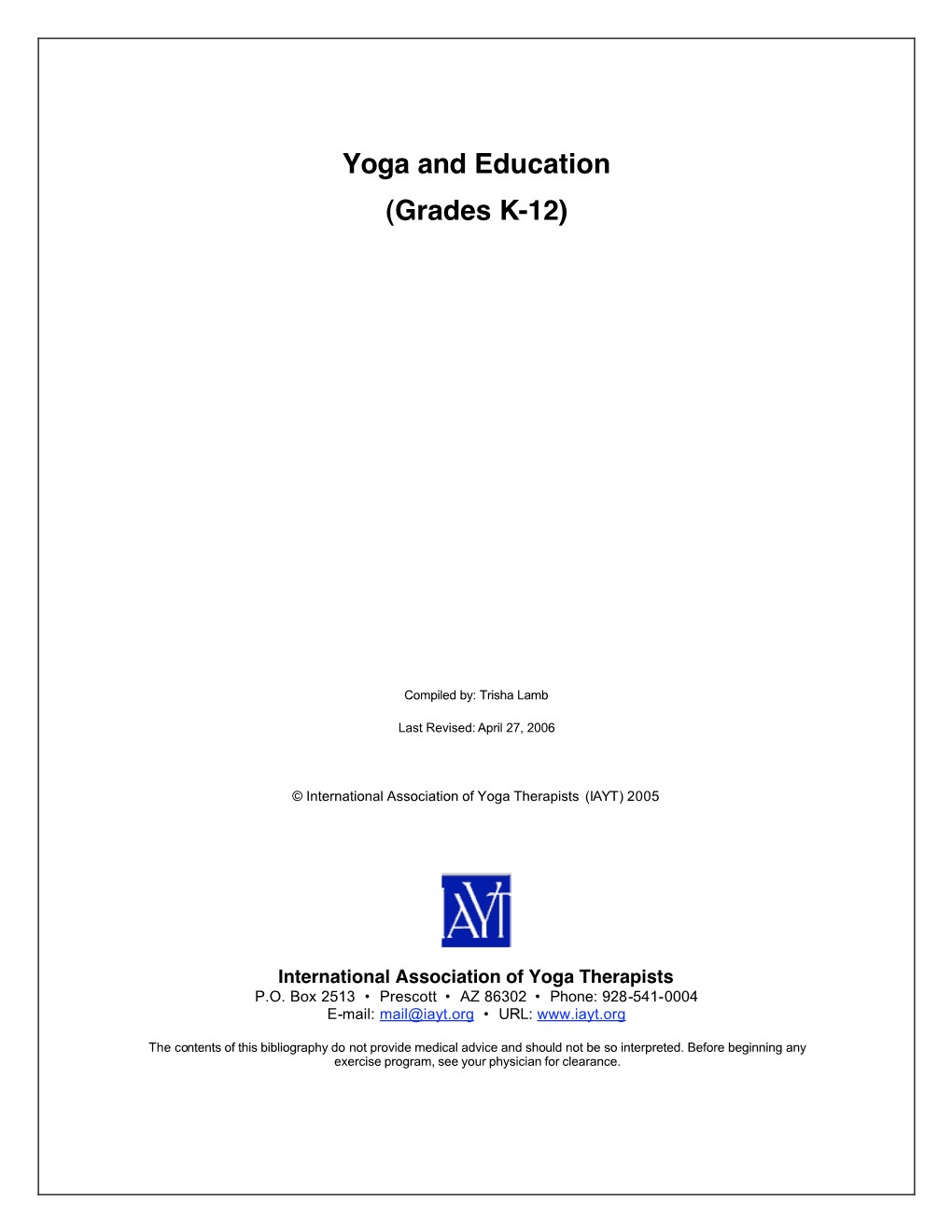 Yoga and Education (Grades K-12)