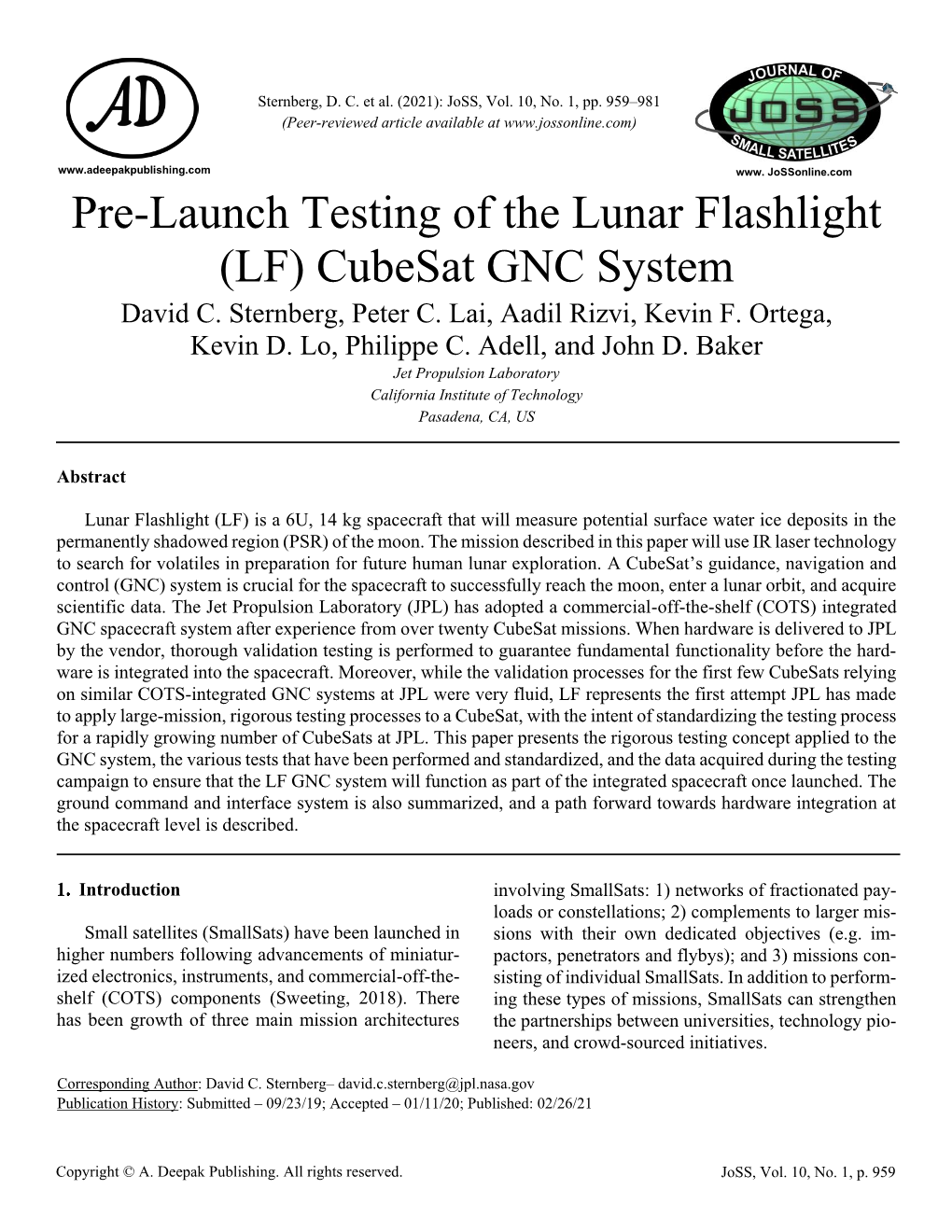 Pre-Launch Testing of the Lunar Flashlight (LF) Cubesat GNC System David C