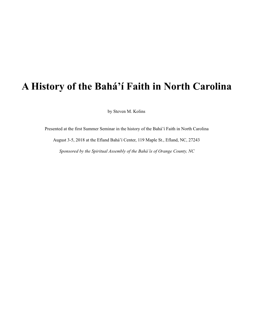 A History of Baha'i Faith and North Carolina(Reduced).Pages