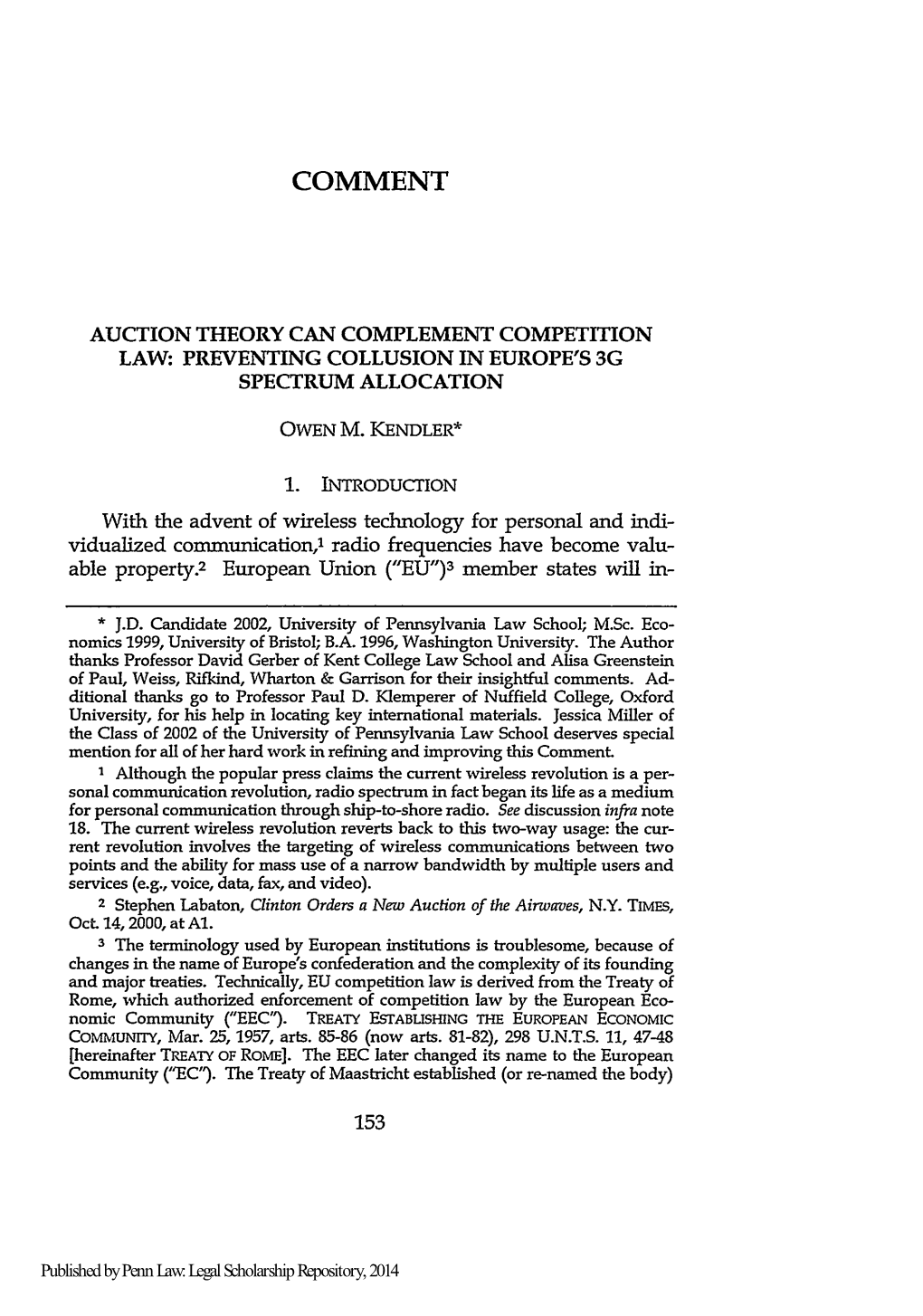 Auction Theory Can Complement Competition Law: Preventing Collusion in Europe's 3G Spectrum Allocation