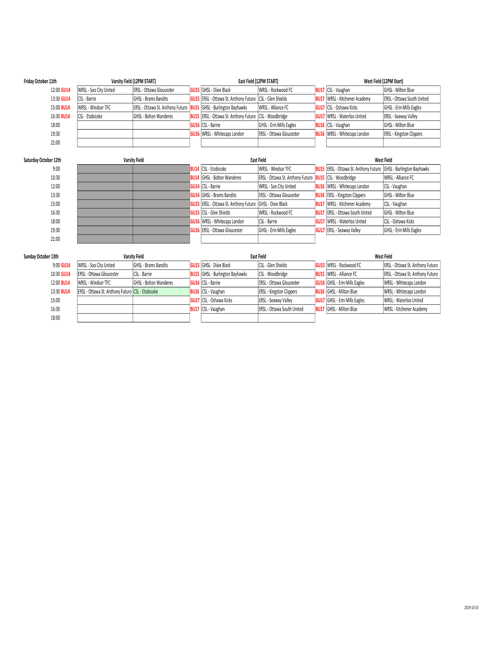 Schedule Excel