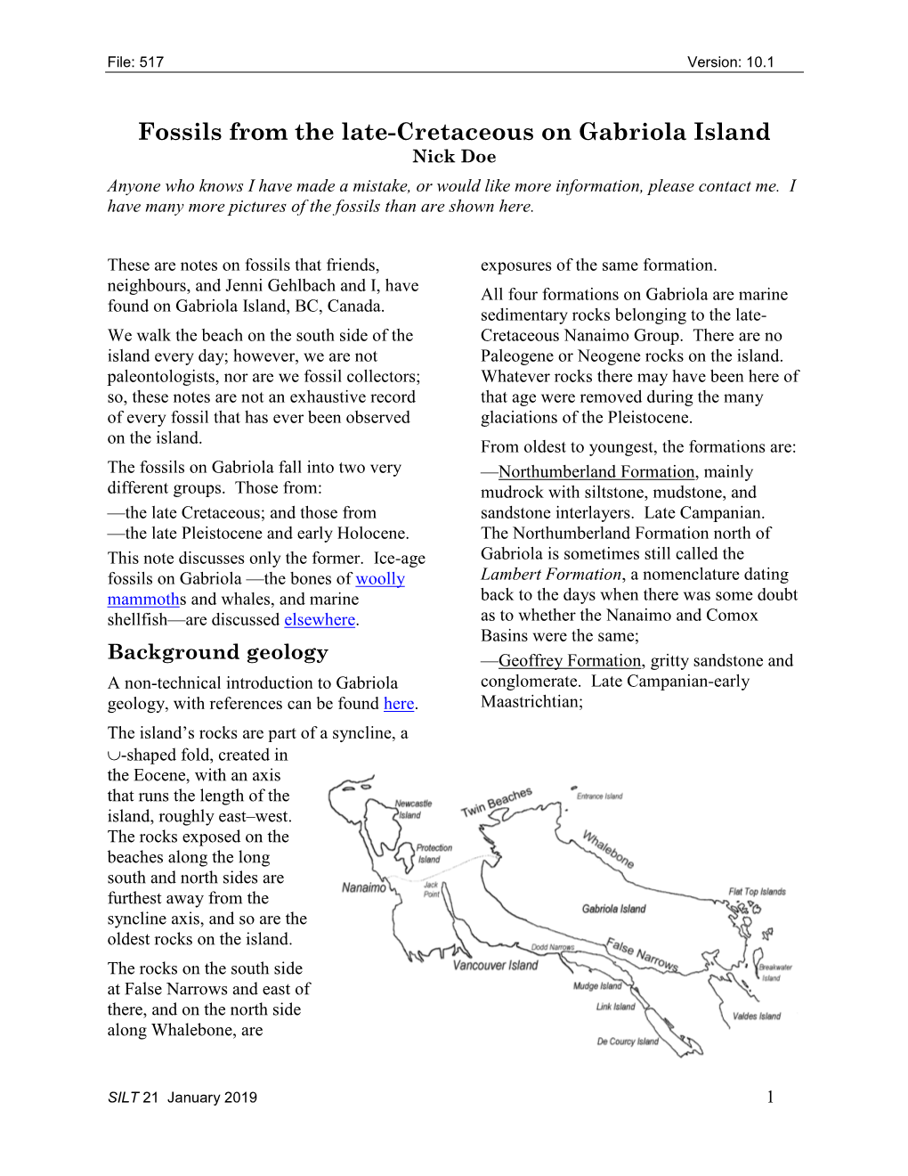 Late-Cretaceous Fossils on Gabriola Island