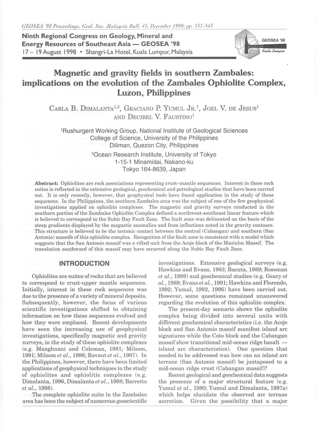 Implications on the Evolution of the Zambales Ophiolite Complex, Luzon, Philippines