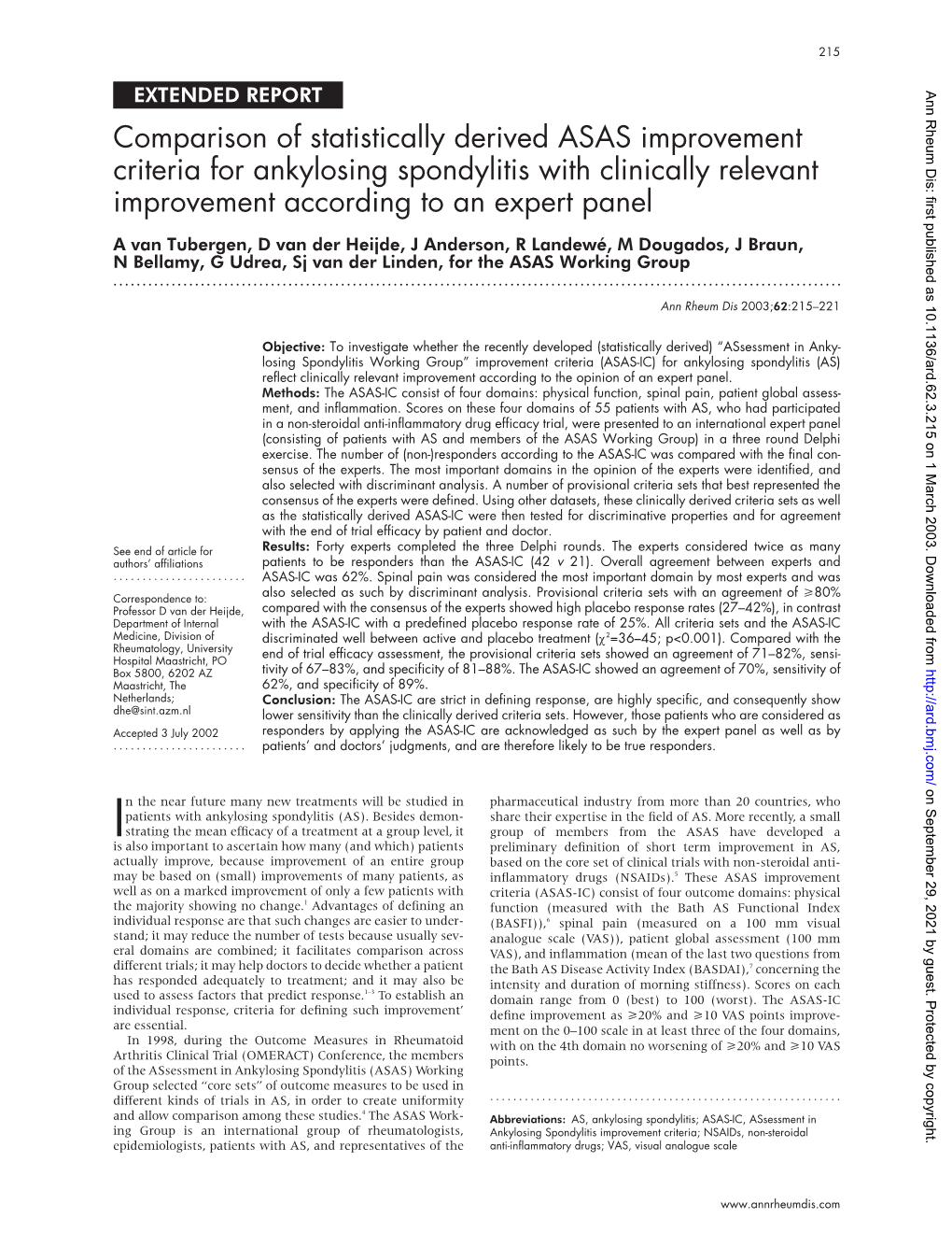 Comparison of Statistically Derived ASAS Improvement Criteria For