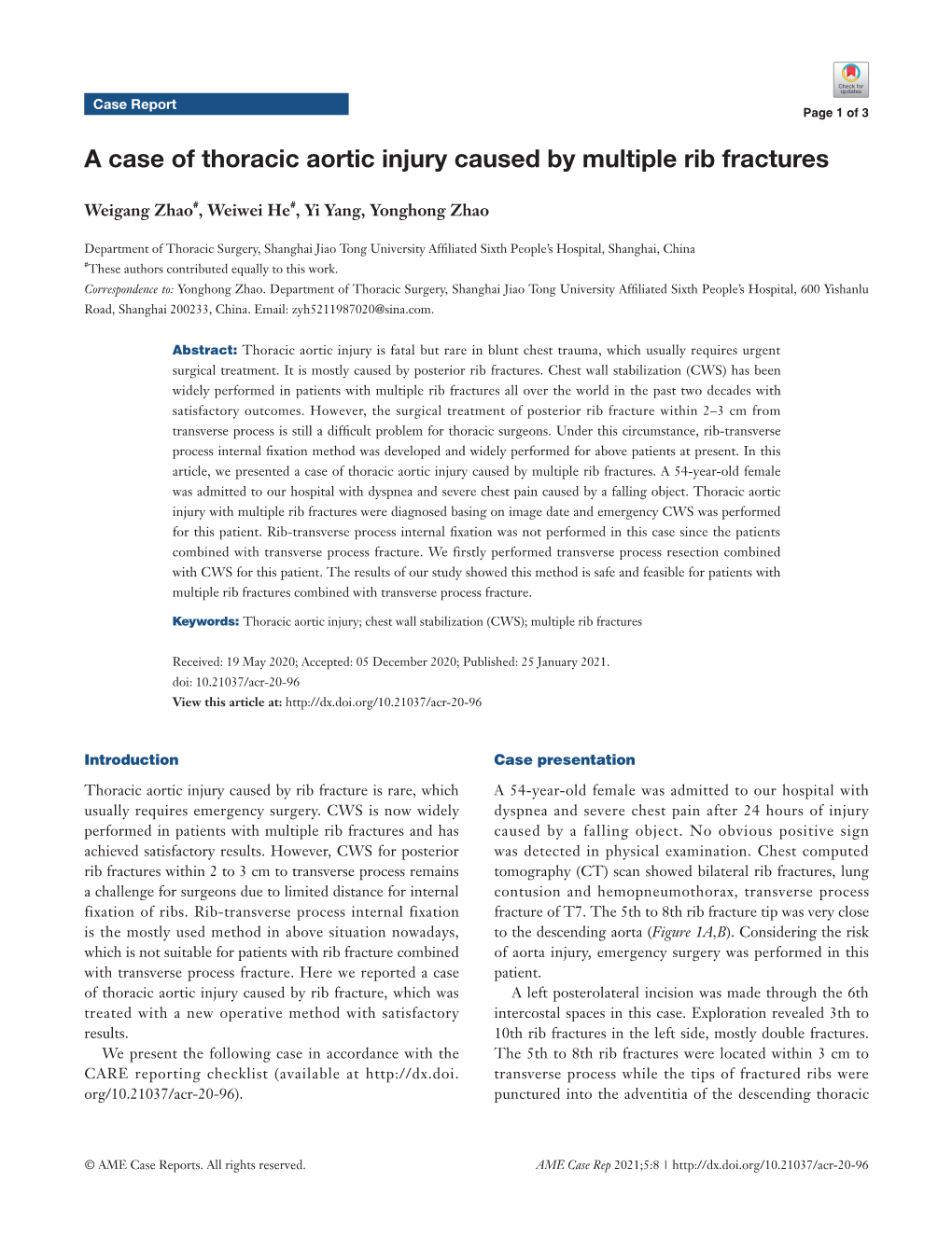 A Case of Thoracic Aortic Injury Caused by Multiple Rib Fractures