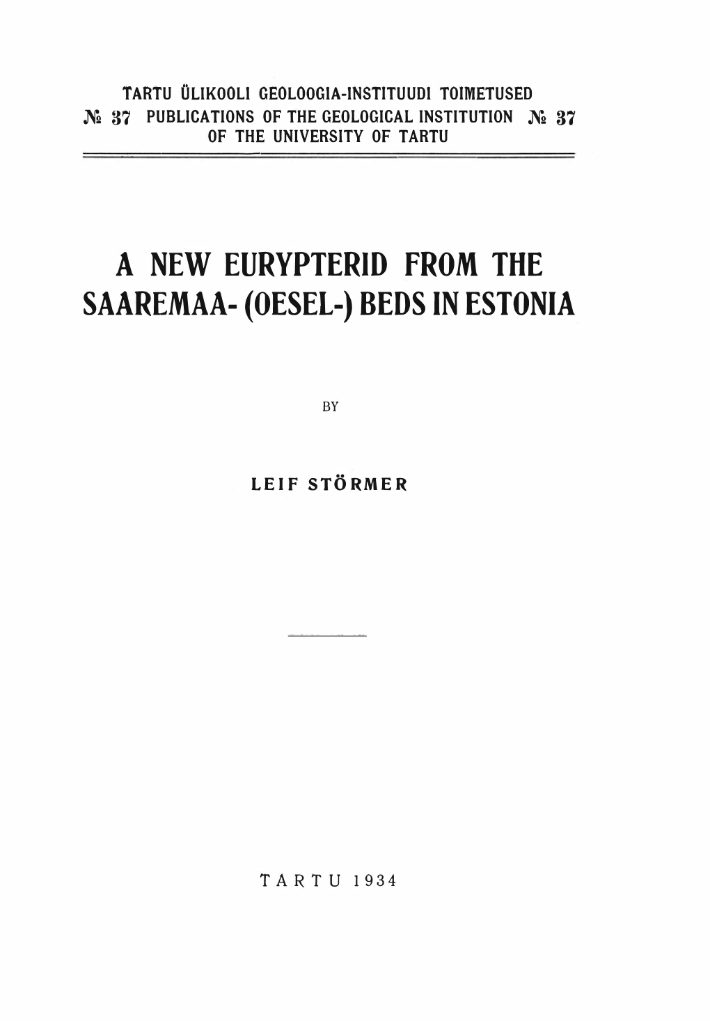 A New Eurypterid from the Saaremaa- (Oesel-) Beds in Estonia