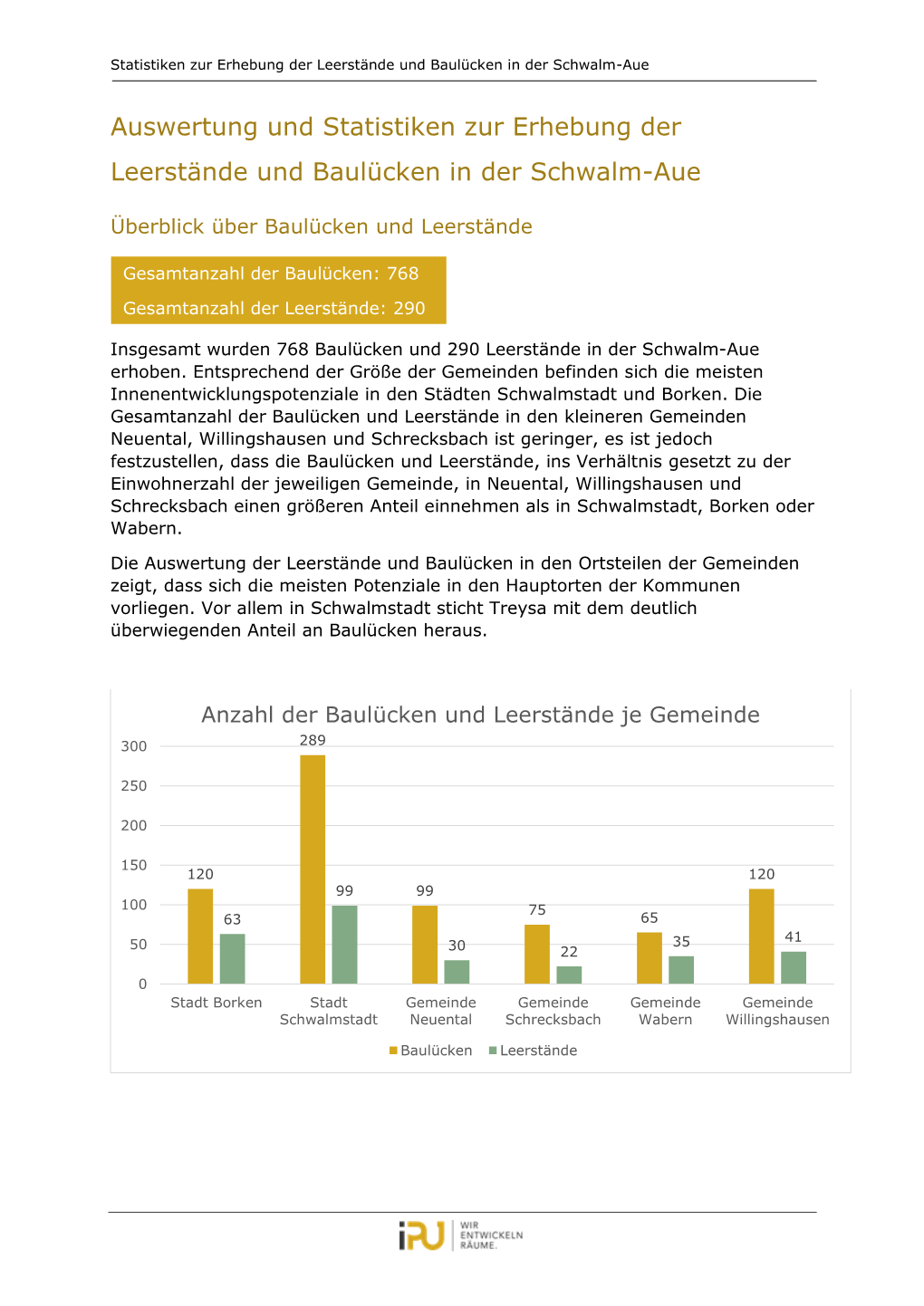 Auswertung Und Statistiken Zur Erhebung Der Leerstände Und Baulücken in Der Schwalm-Aue