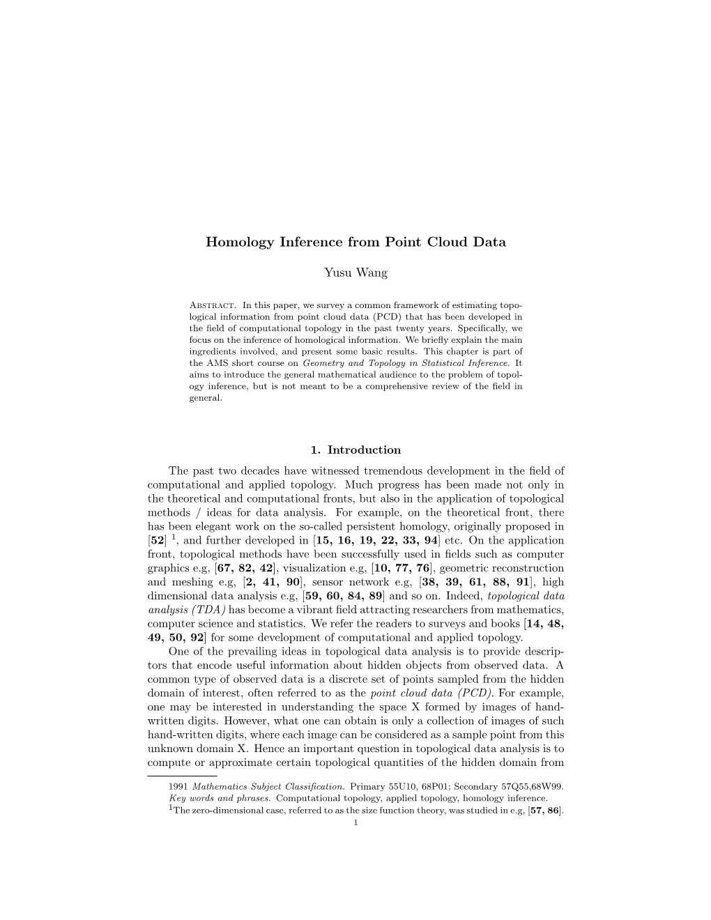 Homology Inference from Point Cloud Data