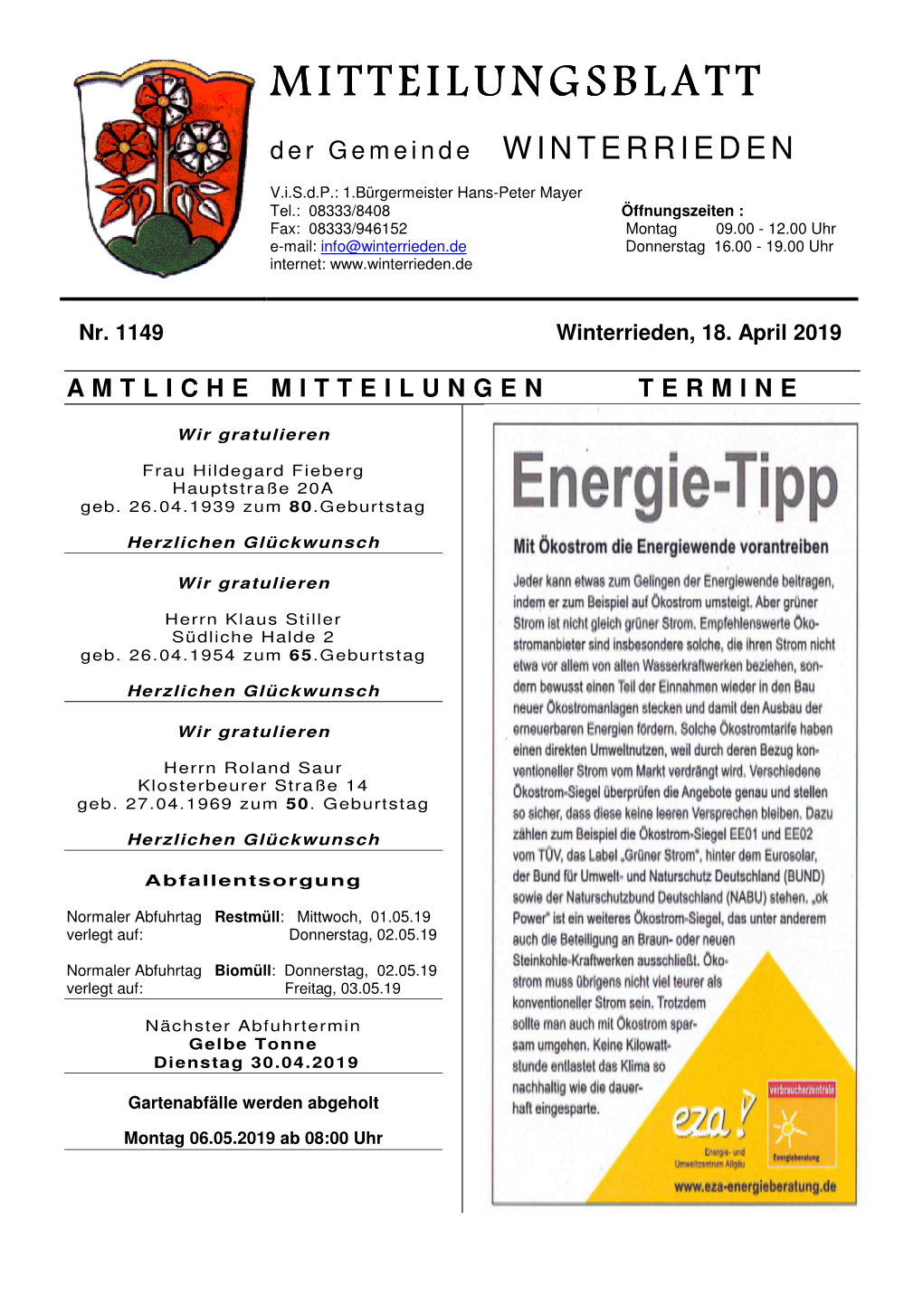 Mitteilungsblatt Mitteilungsblatt