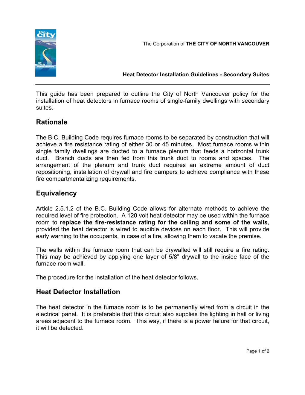 Heat Detector Installation Guidelines - Secondary Suites