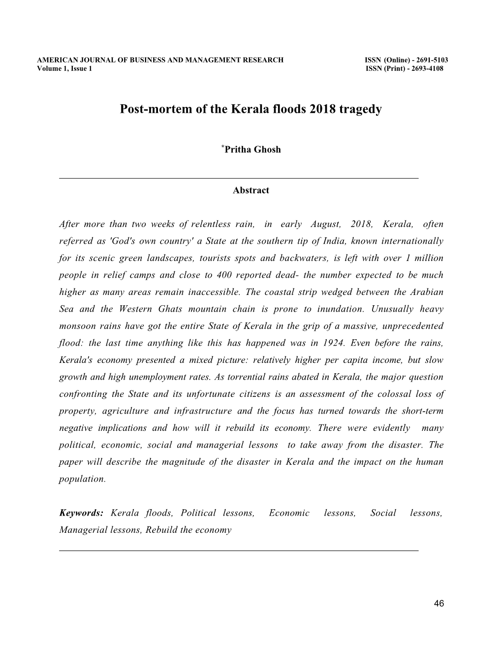 Post-Mortem of the Kerala Floods 2018 Tragedy