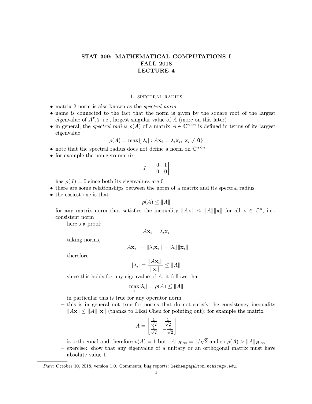 Stat 309: Mathematical Computations I Fall 2018 Lecture 4