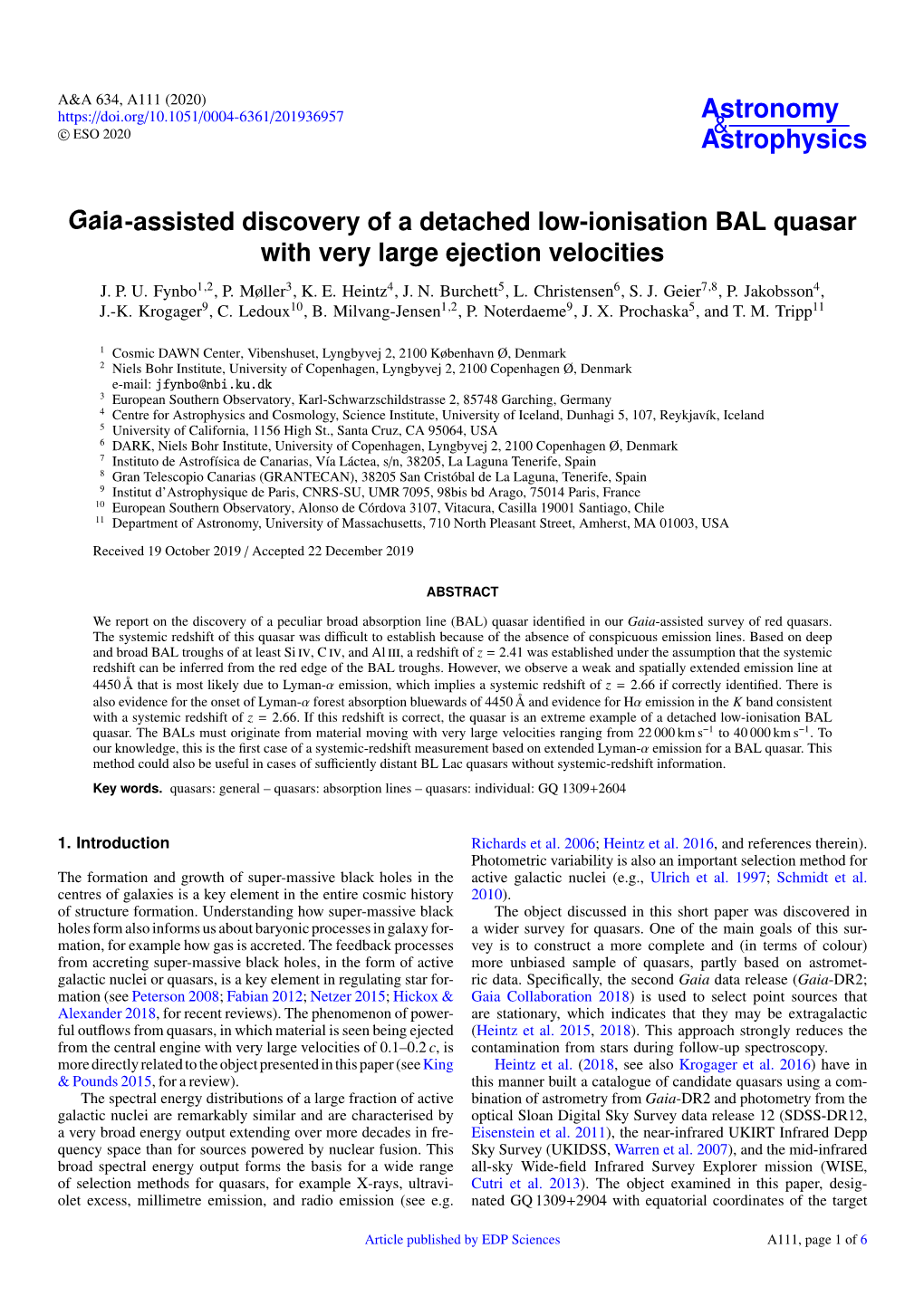 Gaia-Assisted Discovery of a Detached Low-Ionisation BAL Quasar with Very Large Ejection Velocities J
