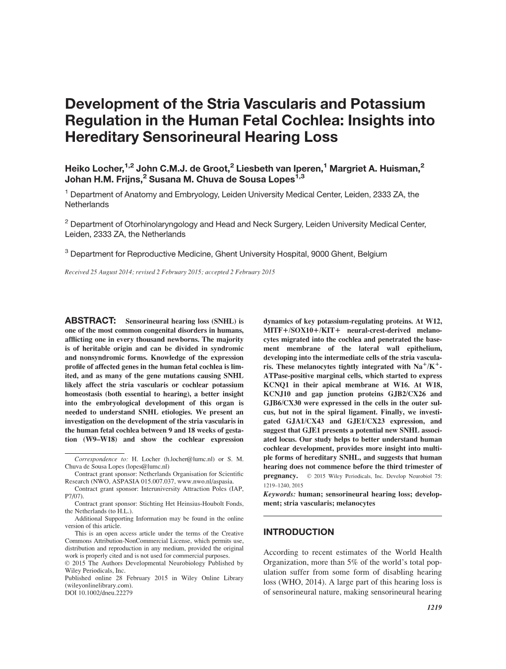 Development of the Stria Vascularis and Potassium Regulation in the Human Fetal Cochlea: Insights Into Hereditary Sensorineural Hearing Loss