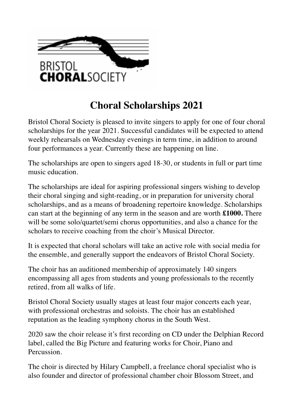 Bristol Choral Society Scholars