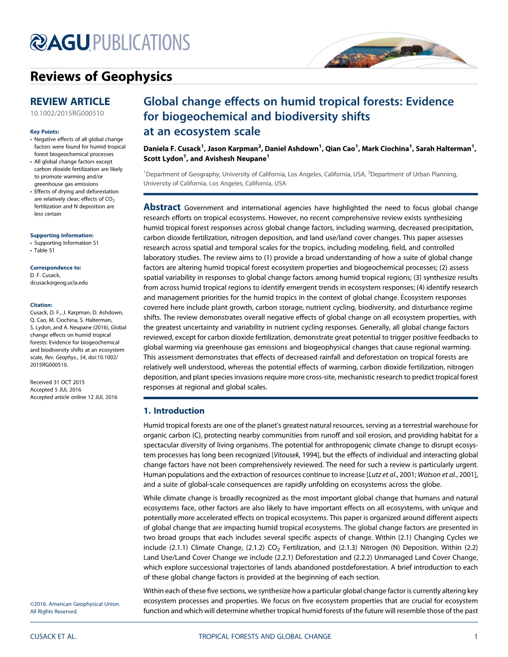 Global Change Effects on Humid Tropical Forests