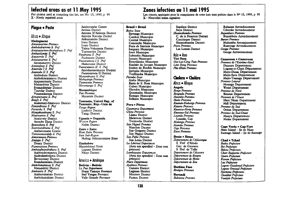 Infected Areas As at 11 May 1995 Zones Infectées Au 11 Mai 1995