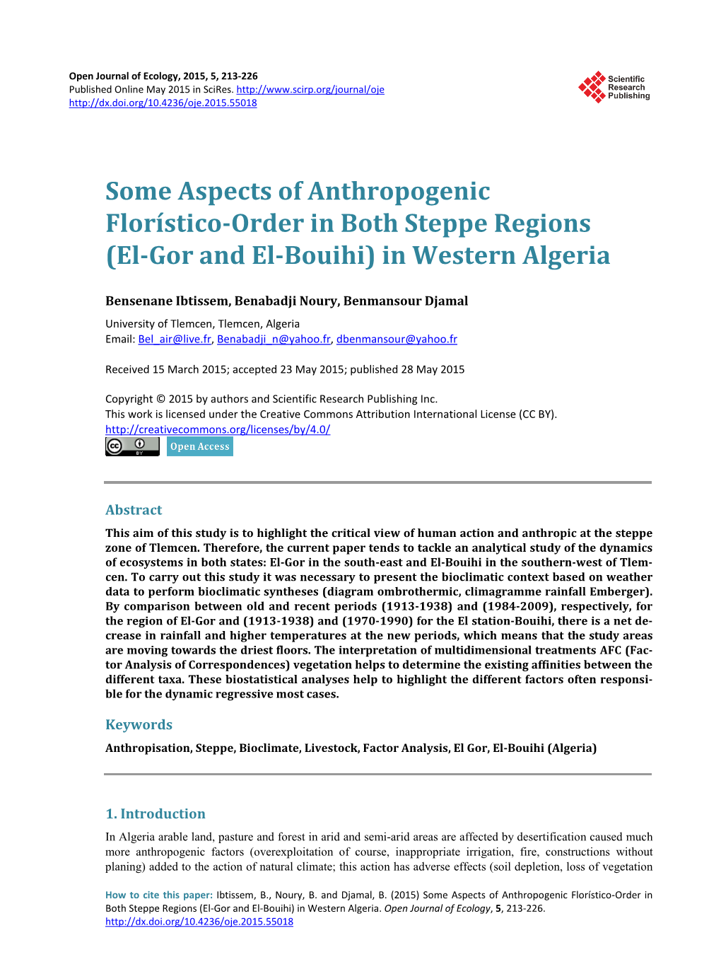 El-Gor and El-Bouihi) in Western Algeria