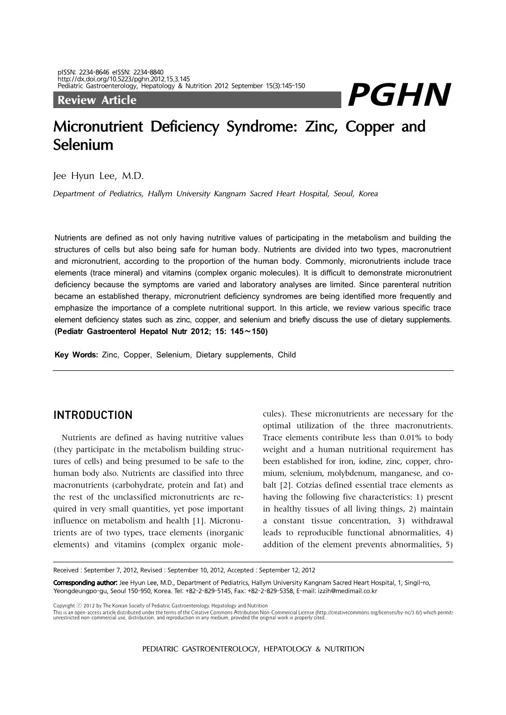 Zinc, Copper and Selenium