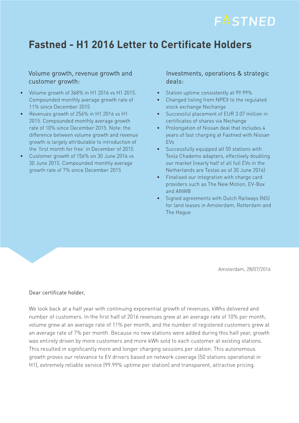 H1 2016 Letter to Certificate Holders