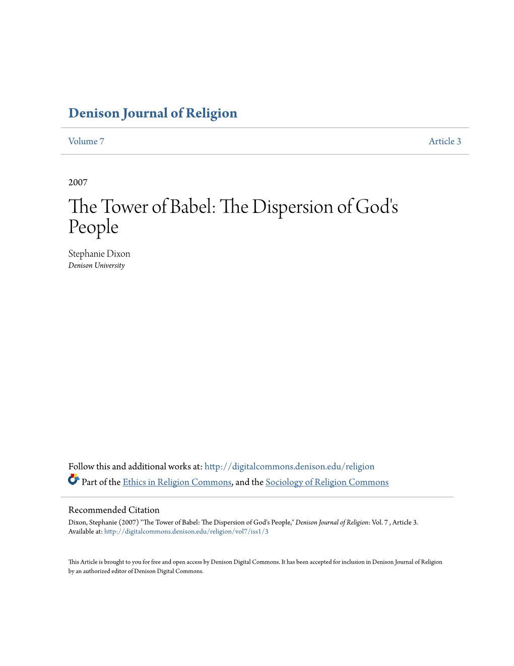 The Tower of Babel: the Dispersion of God's People