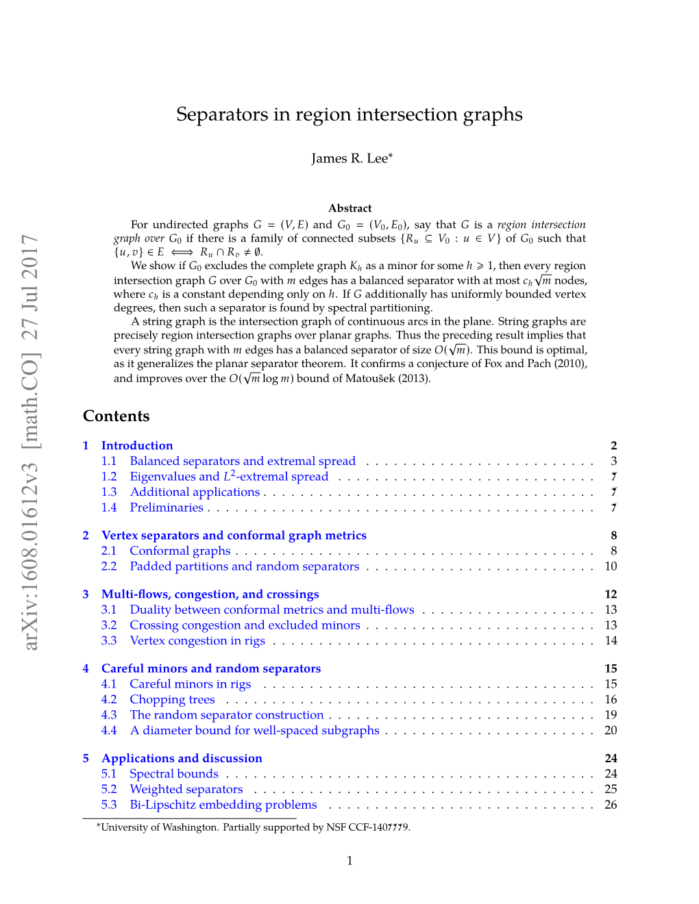 Separators in Region Intersection Graphs