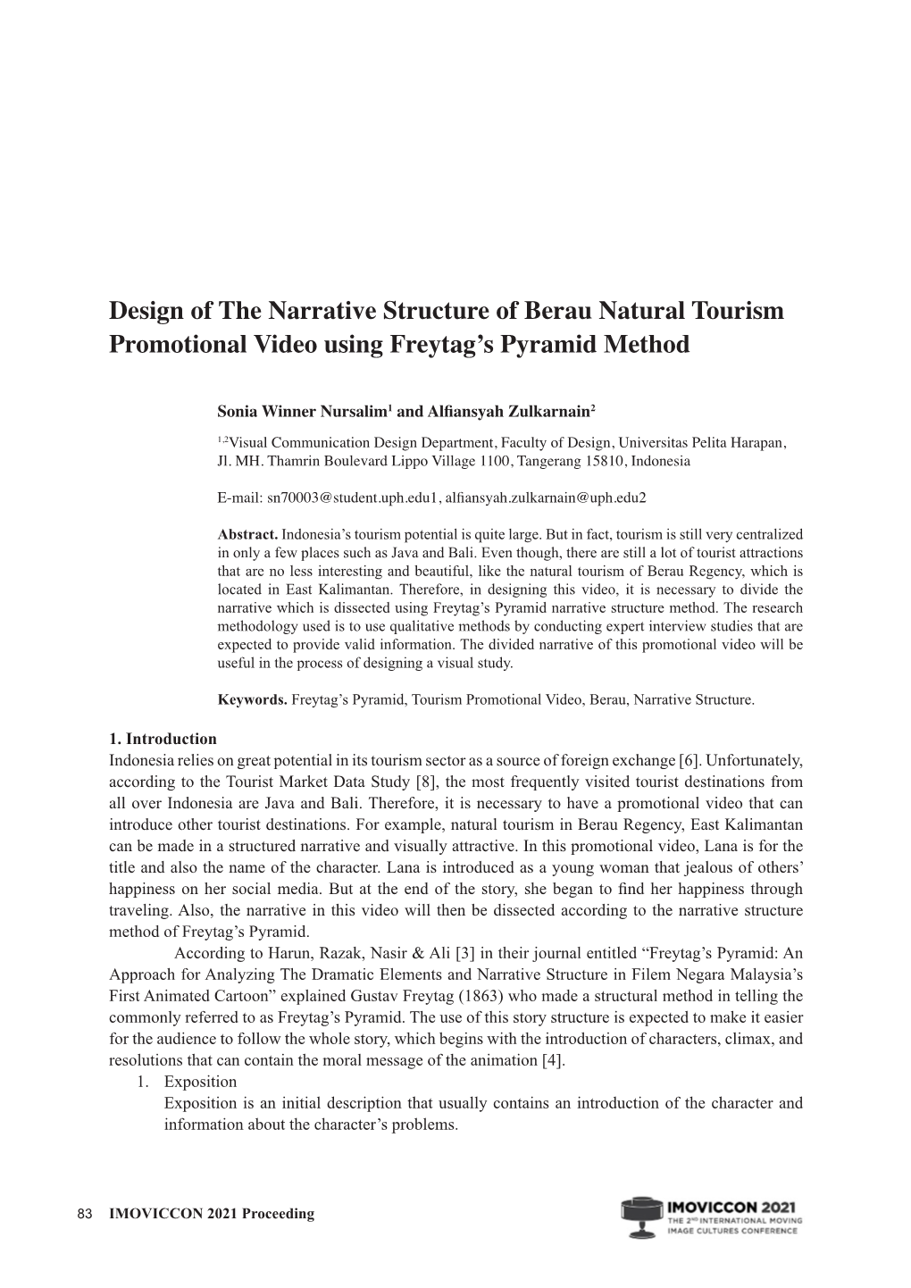 Design of the Narrative Structure of Berau Natural Tourism Promotional Video Using Freytag’S Pyramid Method