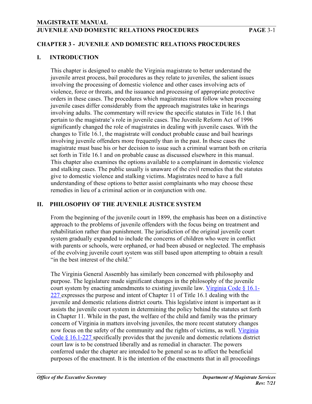 Magistrate Manual Juvenile and Domestic Relations Procedures Page 3-1