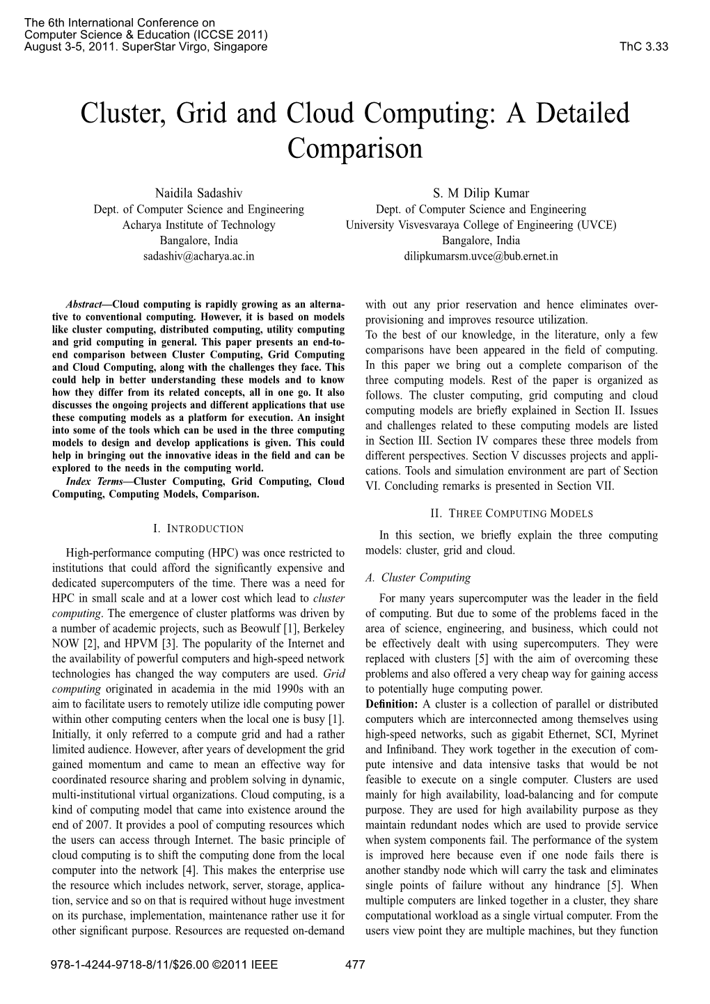 Cluster, Grid and Cloud Computing: a Detailed Comparison