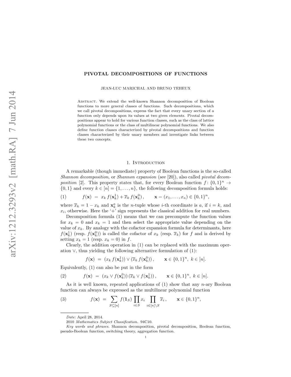 Pivotal Decompositions of Functions