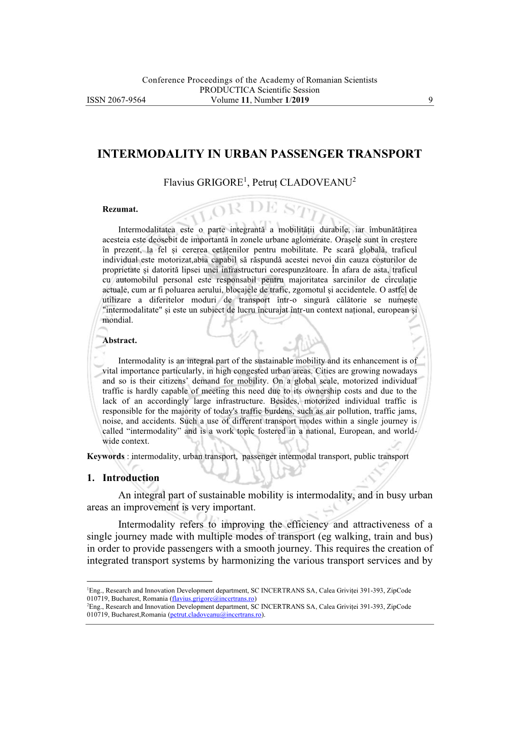 Intermodality in Urban Passenger Transport