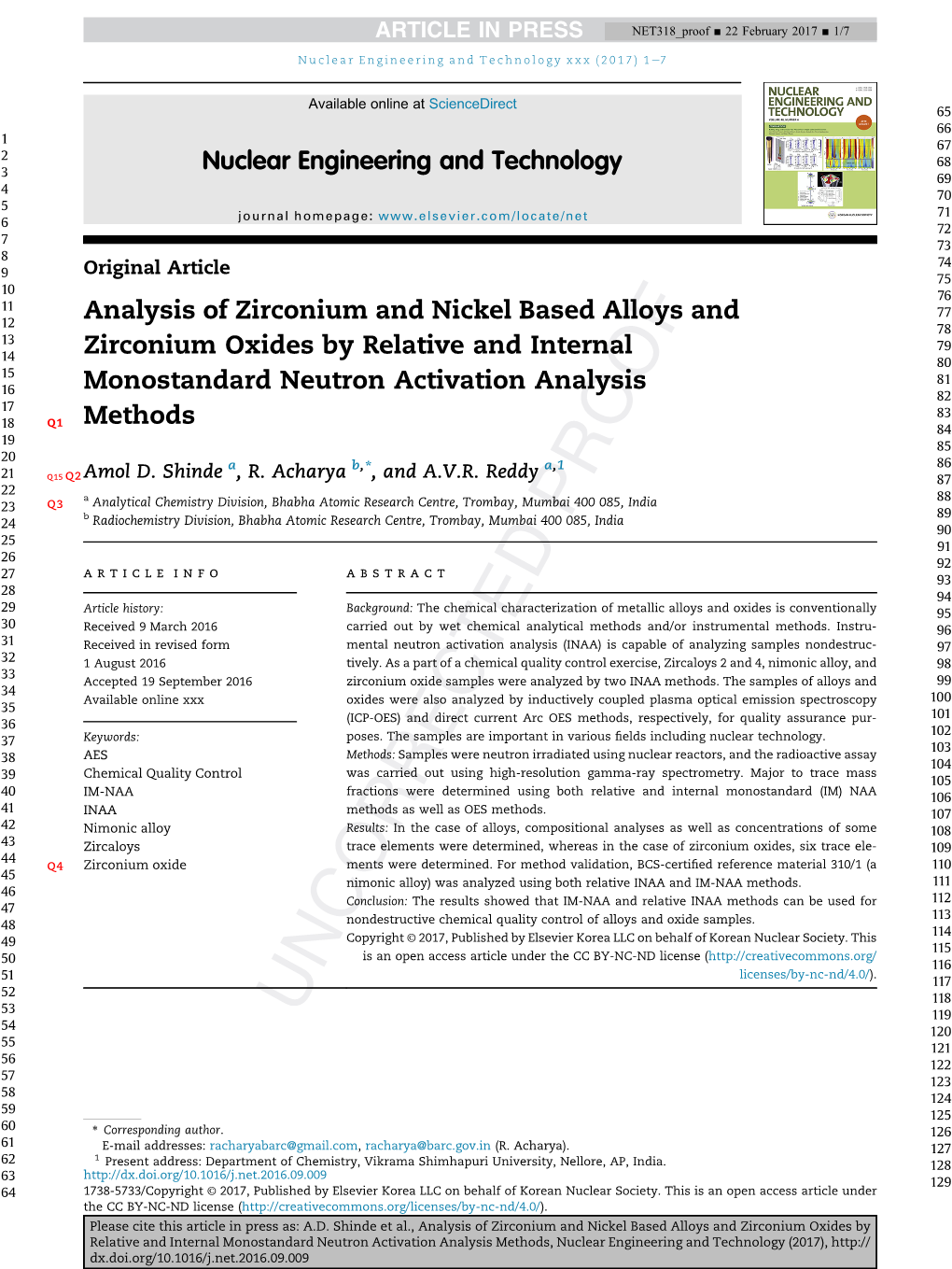 Analysis of Zirconium and Nickel Based Alloys and Zirconium Oxides