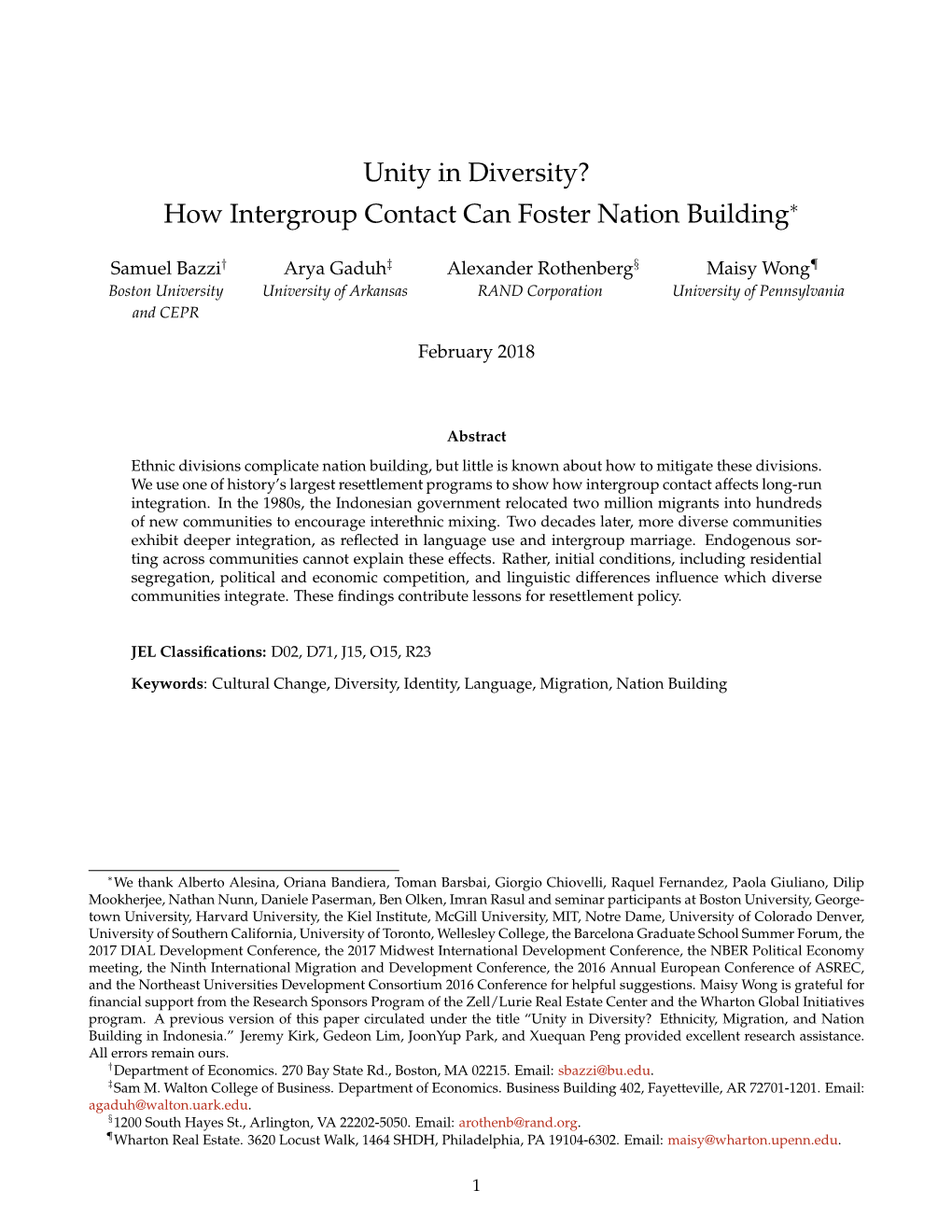 Unity in Diversity? How Intergroup Contact Can Foster Nation Building∗