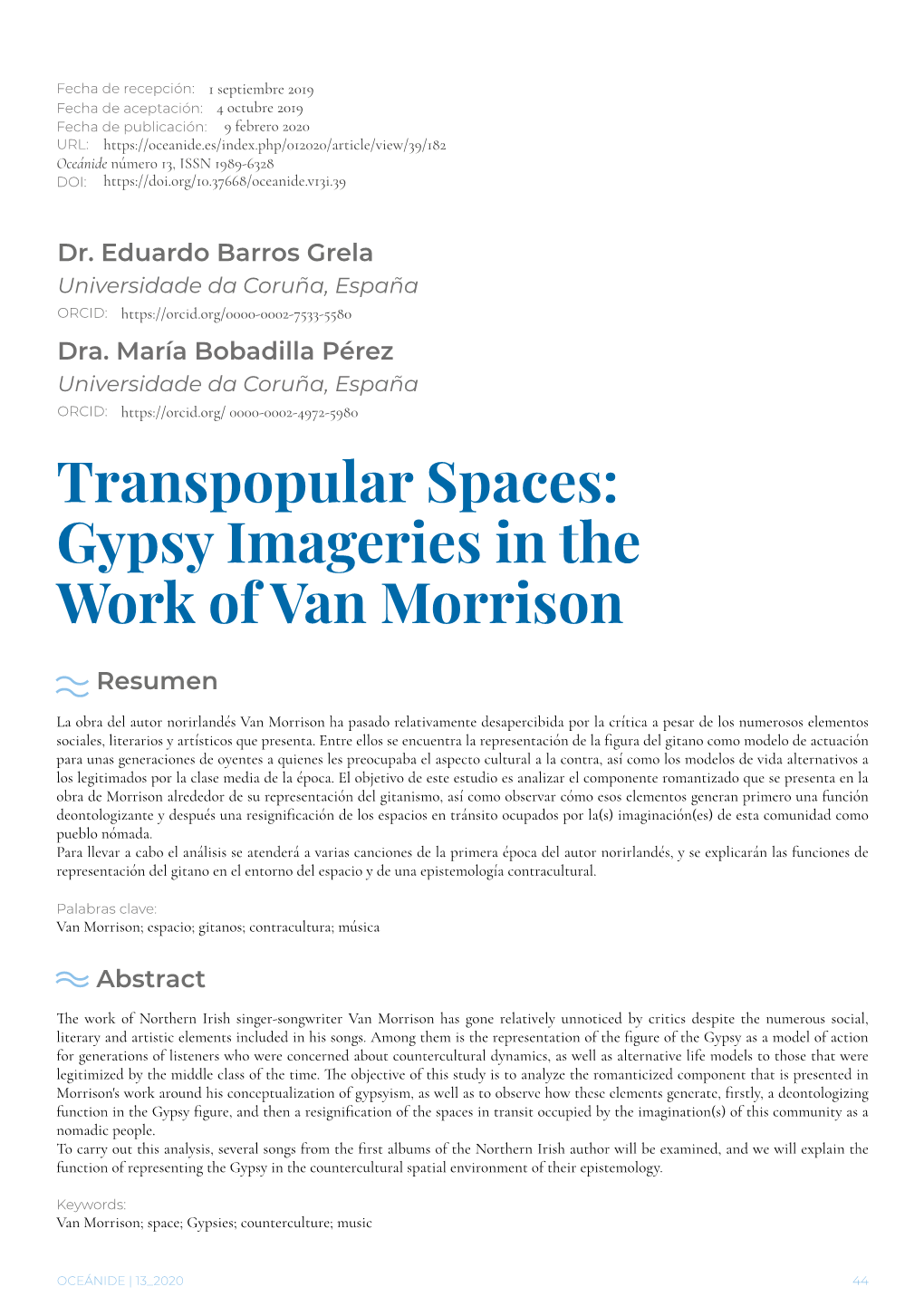 Transpopular Spaces: Gypsy Imagineries in the Work of Van