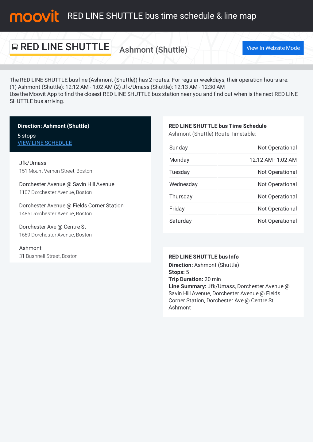 RED LINE SHUTTLE Bus Time Schedule & Line Route