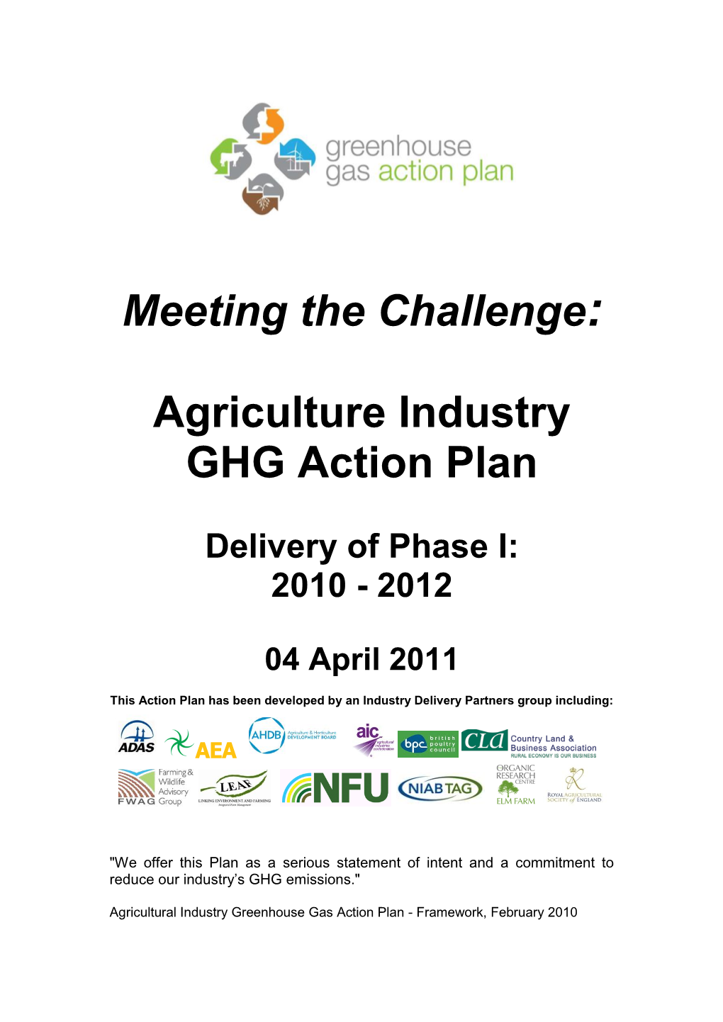 Meeting the Challenge: Agriculture Industry GHG Action Plan