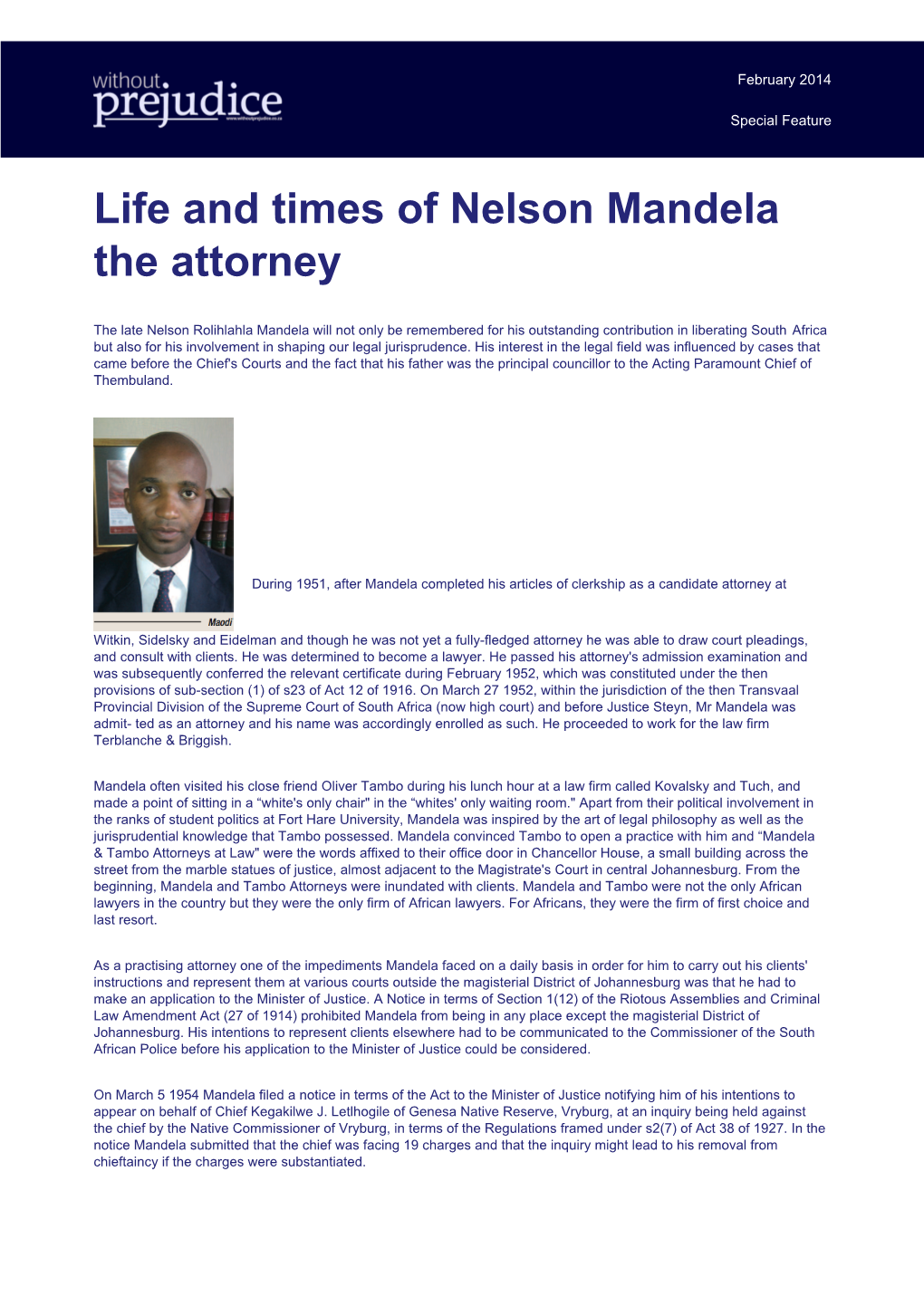 Life and Times of Nelson Mandela the Attorney