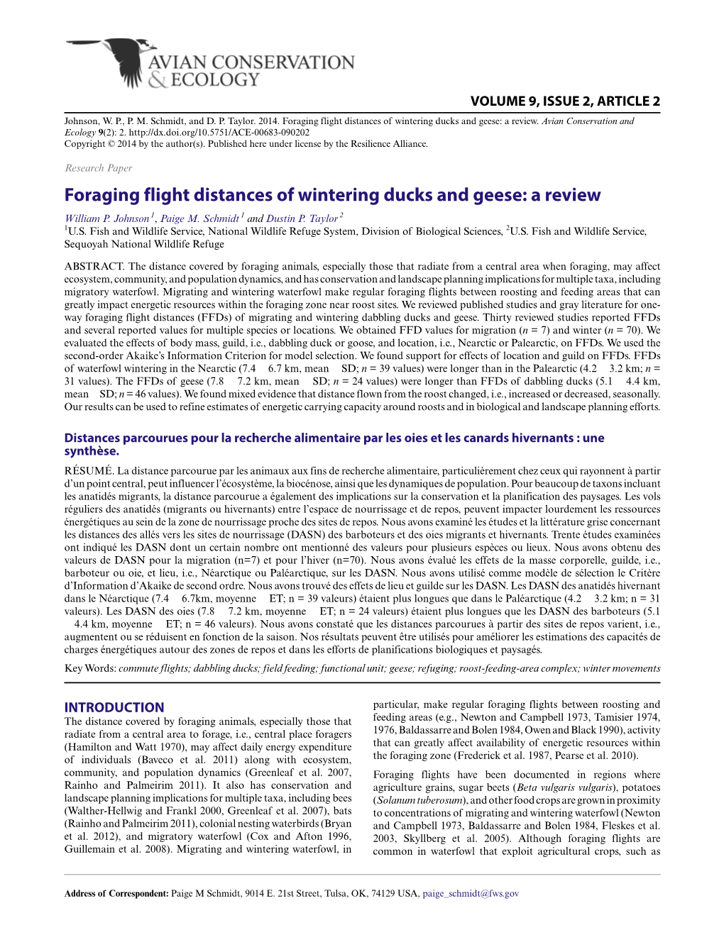 Foraging Flight Distances of Wintering Ducks and Geese: a Review