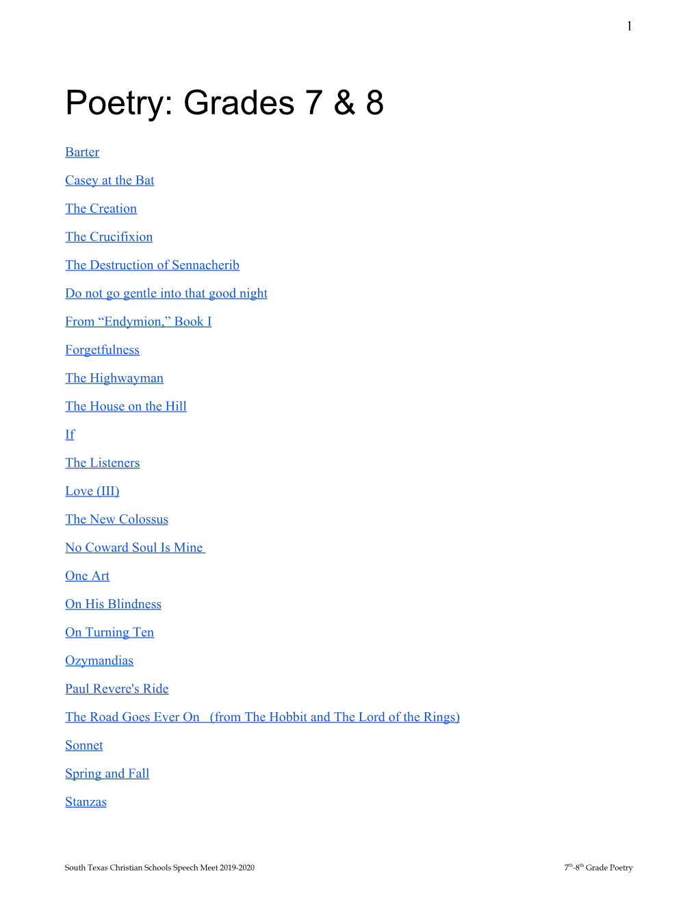 Poetry: Grades 7 & 8