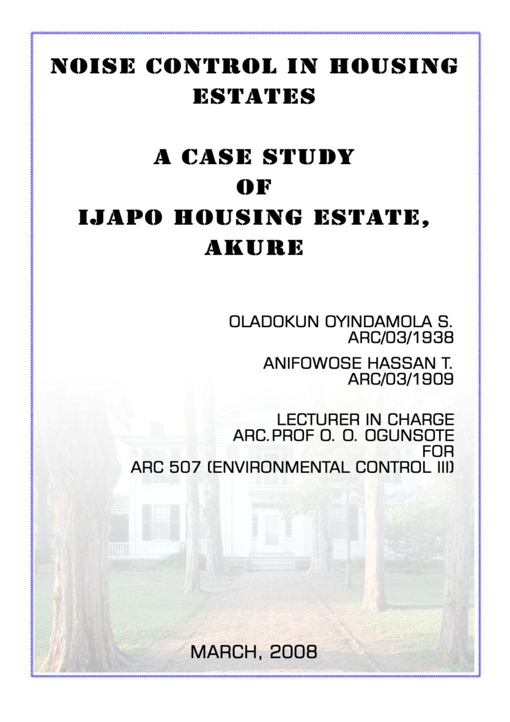 2.1 Sources of Noise in Housing Estates