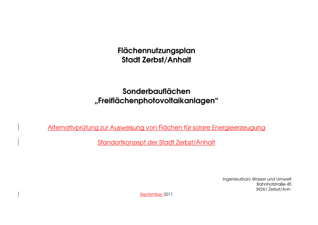 Flächennutzungsplan Stadt Zerbst/Anhalt Sonderbauflächen