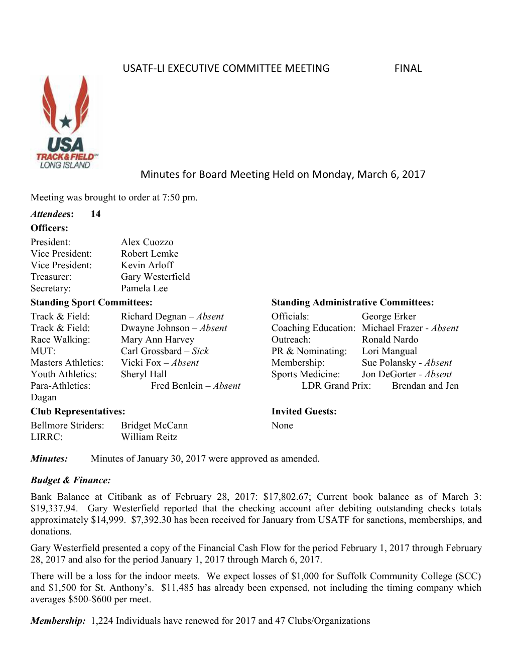 Usatf-Li Executive Committee Meeting Final