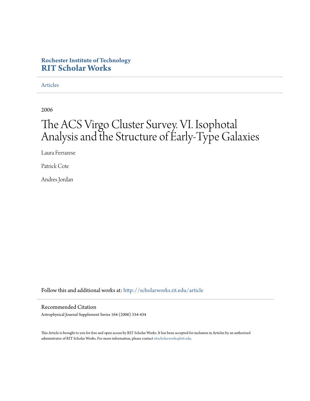 The ACS Virgo Cluster Survey. VI. Isophotal Analysis and The