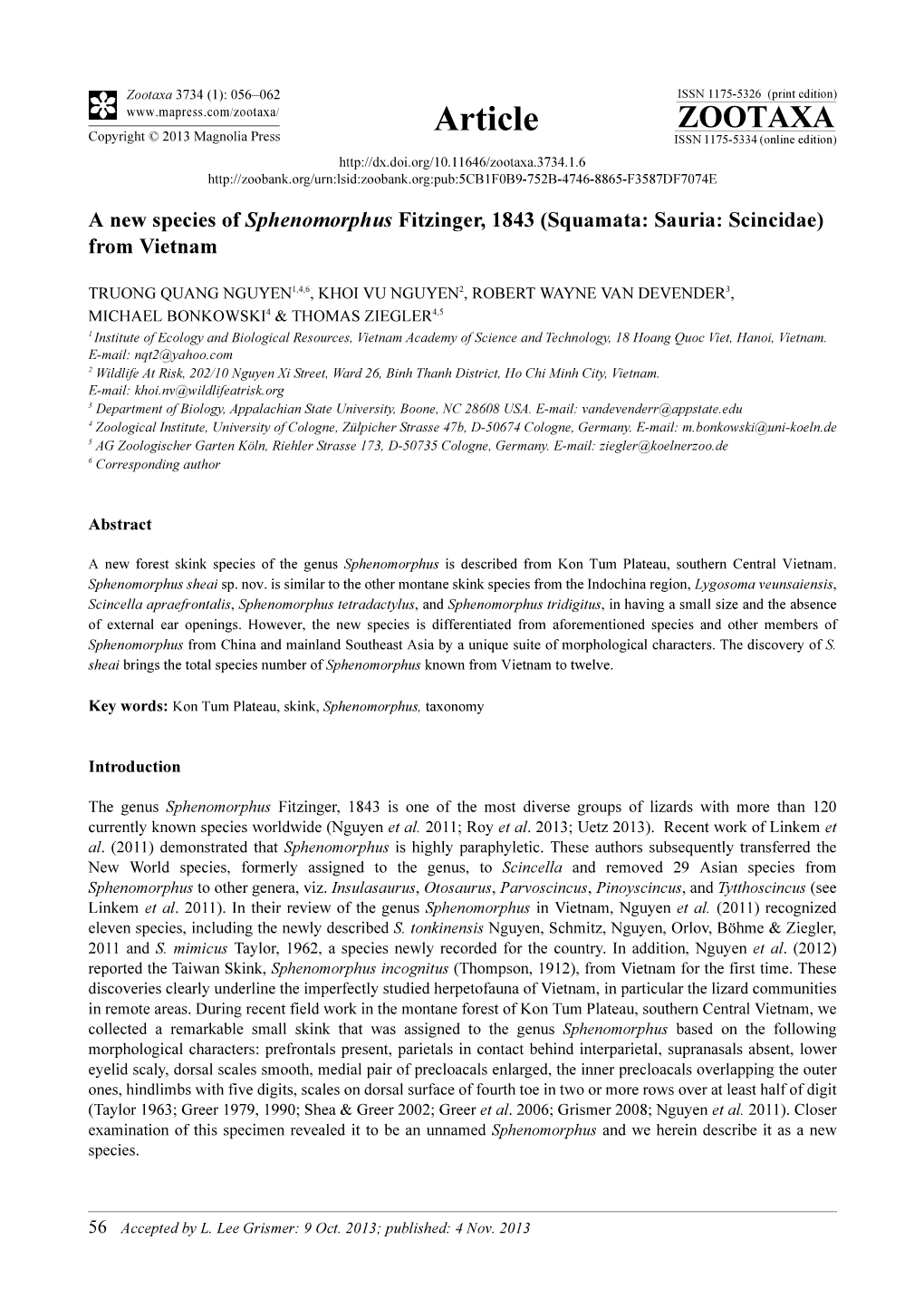 A New Species of Sphenomorphus Fitzinger, 1843 (Squamata: Sauria: Scincidae) from Vietnam