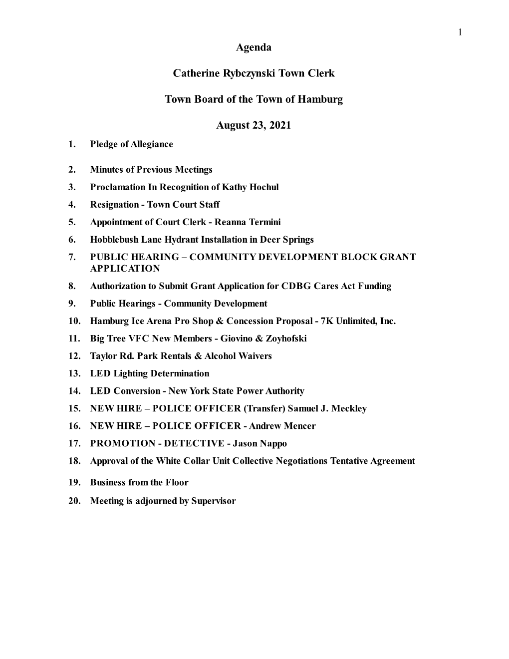 Town Board Meeting Agenda(AMENDED)